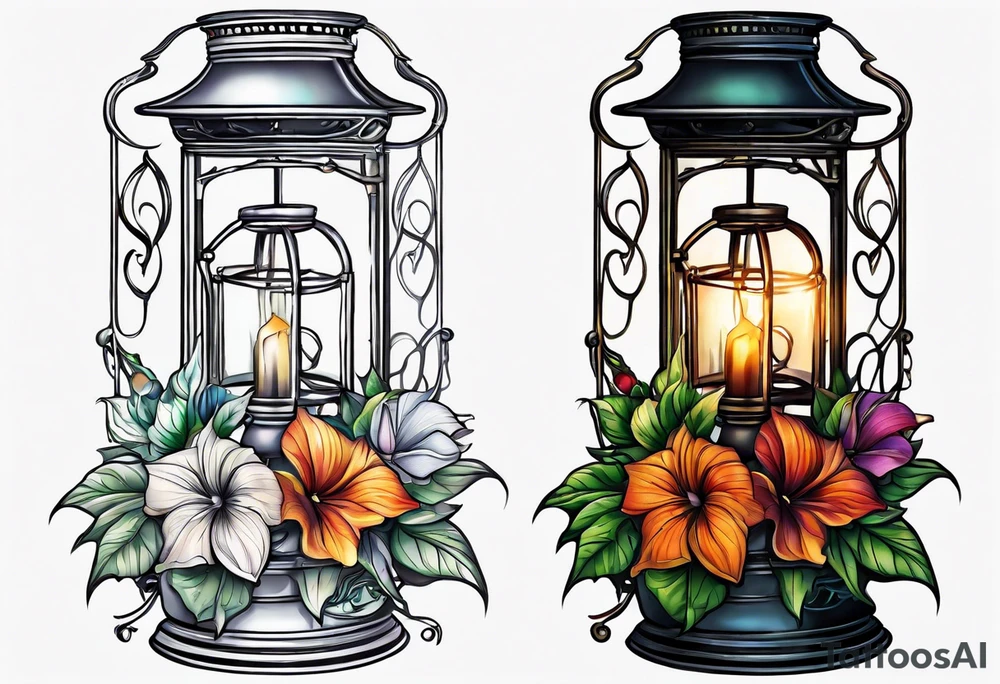 Lantern with Morning Glories tattoo idea