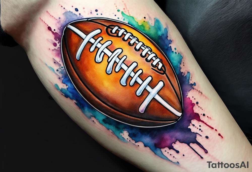 Cross American football with watercolor background tattoo idea