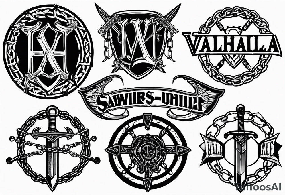 Valhalla sword shield barb wire chain tattoo idea