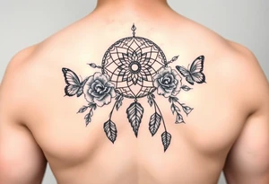 Beautiful Dreamcatcher roses and butterflies tattoo idea