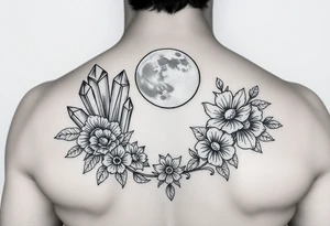 crystals and the moon and flowers tattoo idea