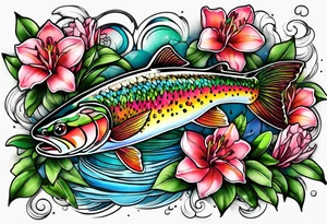 Rhododendron  flowers rainbow trout tattoo idea