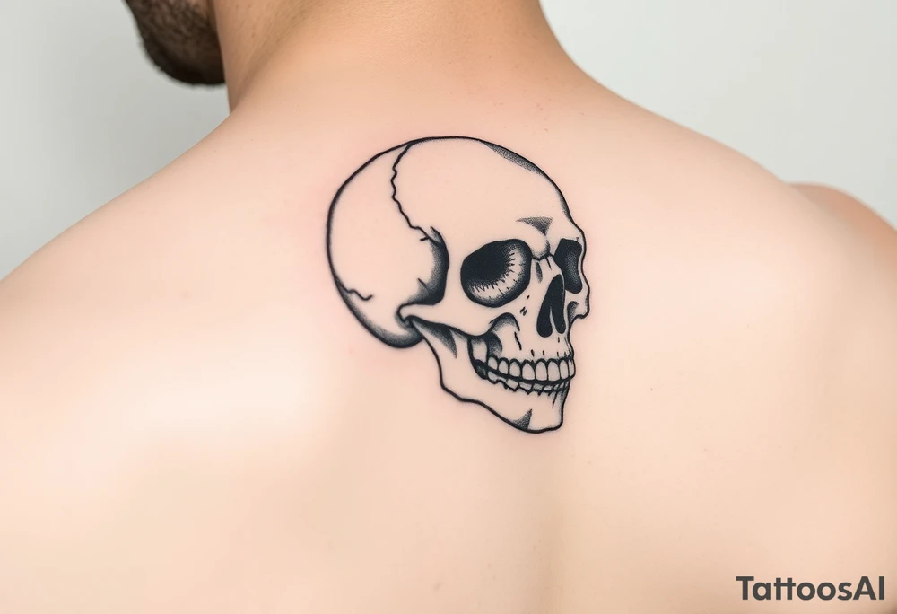 right side of a skull with mushroom out of its eyes tattoo idea