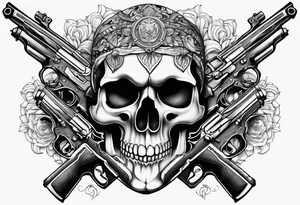 skull tattoo with guns tattoo idea