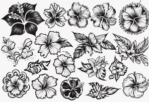 Round ornament hibiscus tattoo idea