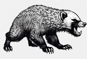 An angry, snarling, detailed honey badger painted on the entire back tattoo idea