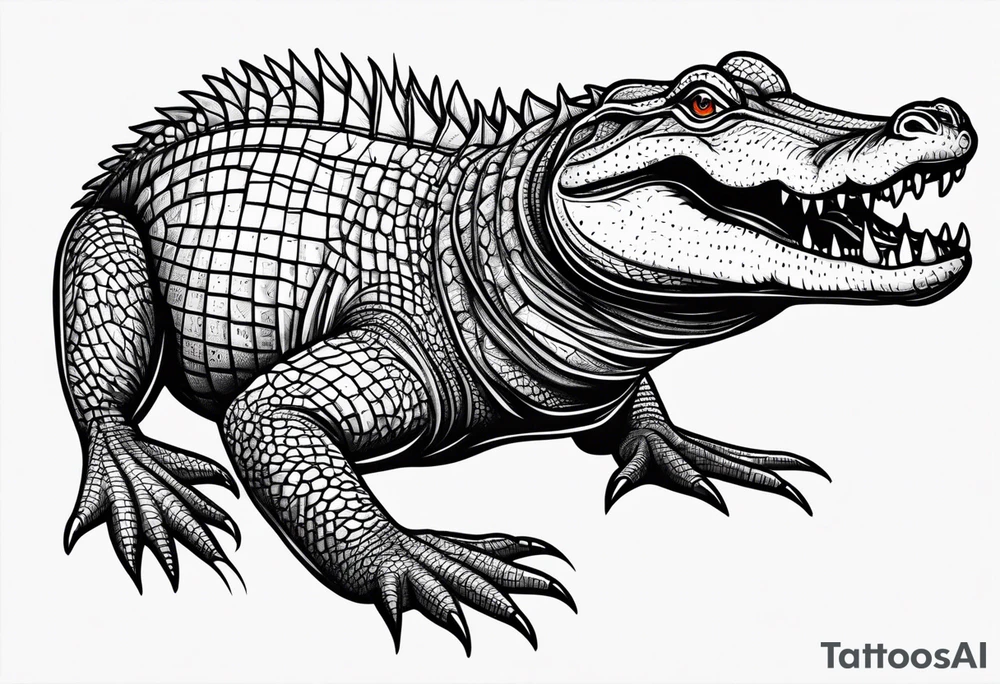 Full body alligator with straight tail top view tattoo idea