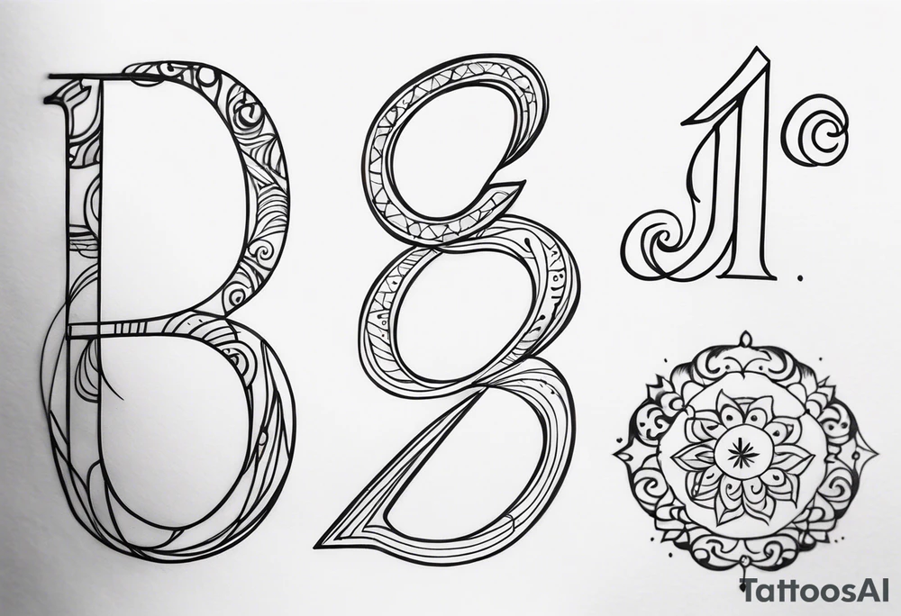 ⅓, ⅔, and 3/3 for siblings, with simple flourishes or design elements around the numbers tattoo idea