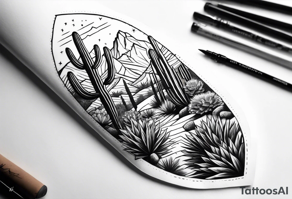 Mountain,  cactus, forearm tattoo idea