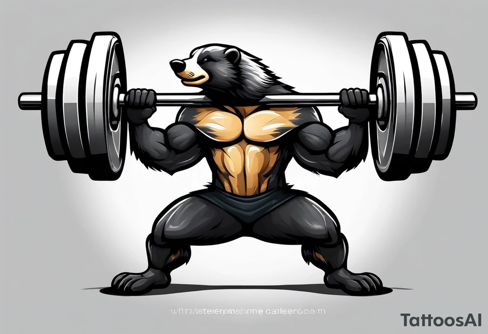 Muscular old honey badger lifting barbell. tattoo idea
