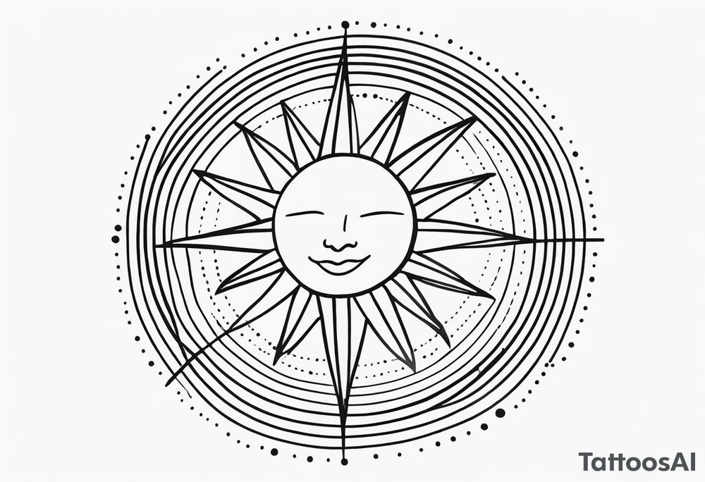 Sun with lines and dots simple tattoo idea