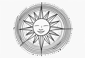 Sun with lines and dots simple tattoo idea