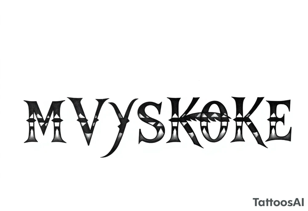 The word “MVSKOKE” shaded with Native American print tattoo idea