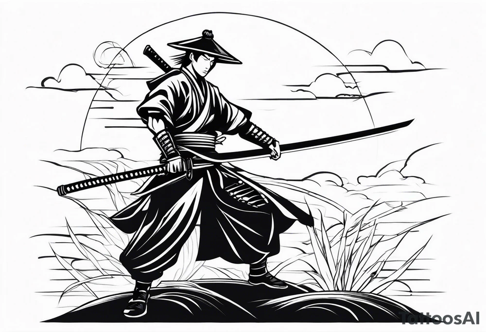A Japanese samurai with a sword slashing someone tattoo idea