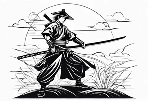 A Japanese samurai with a sword slashing someone tattoo idea