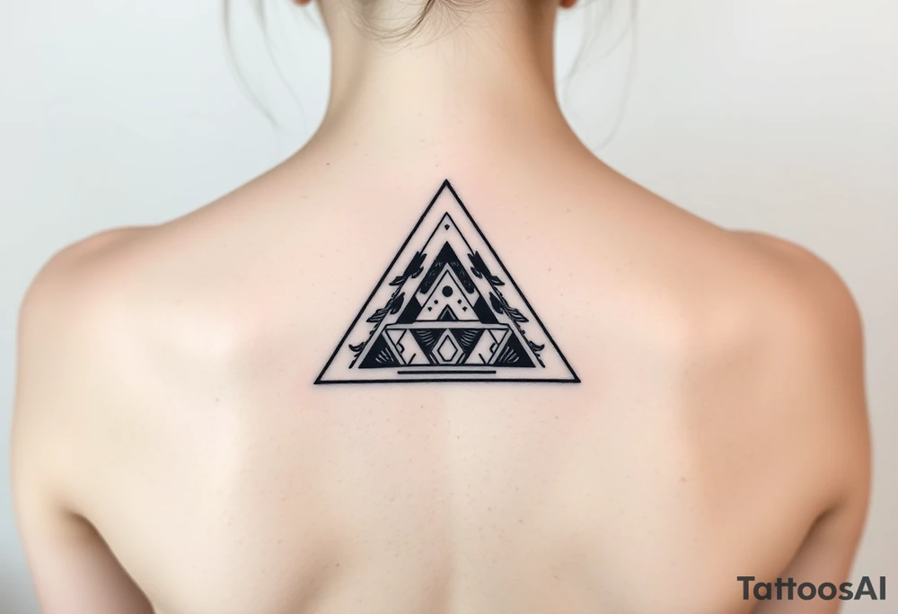Geometric small triangle about different paths in life merge together and become stronger together while being psychedelic tattoo idea
