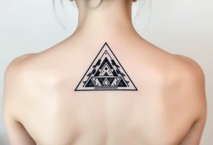 Geometric small triangle about different paths in life merge together and become stronger together while being psychedelic tattoo idea