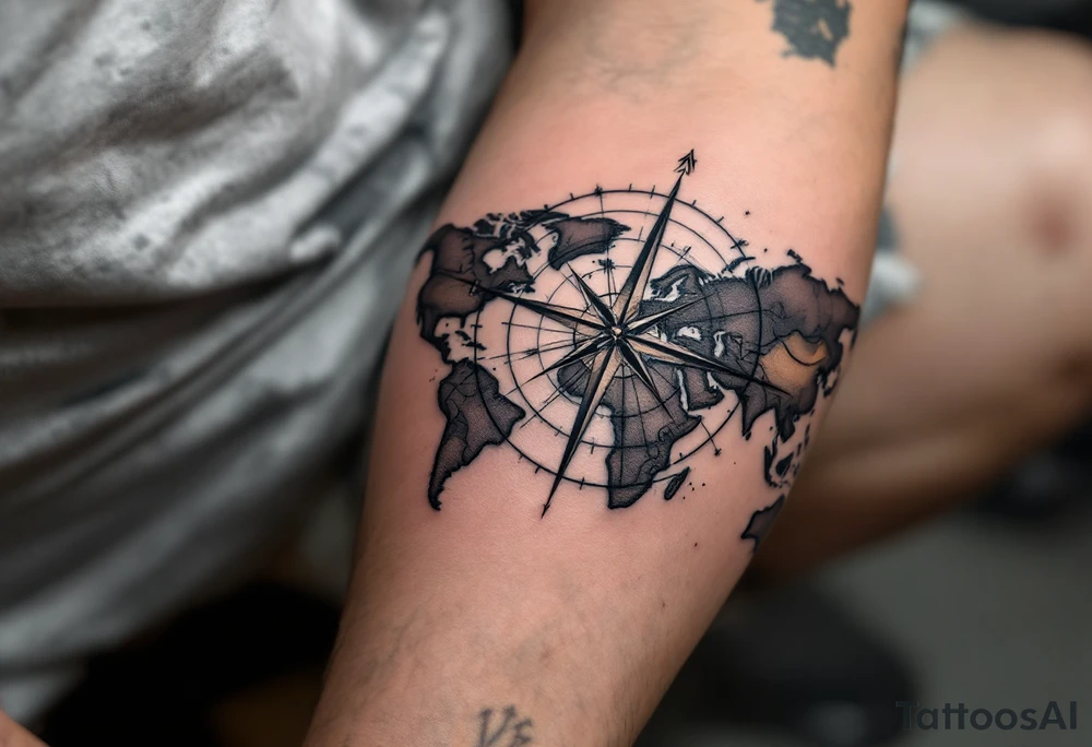 world map compass/clock tattoo idea