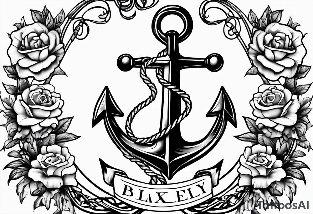 Anchor with ribbon around it with the names Blakely and Jaxton tattoo idea