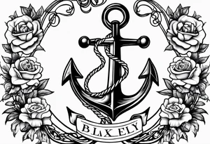Anchor with ribbon around it with the names Blakely and Jaxton tattoo idea