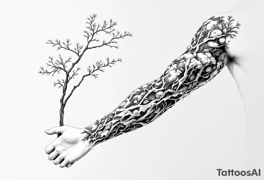 Entire arm tattooed like a tree tattoo idea