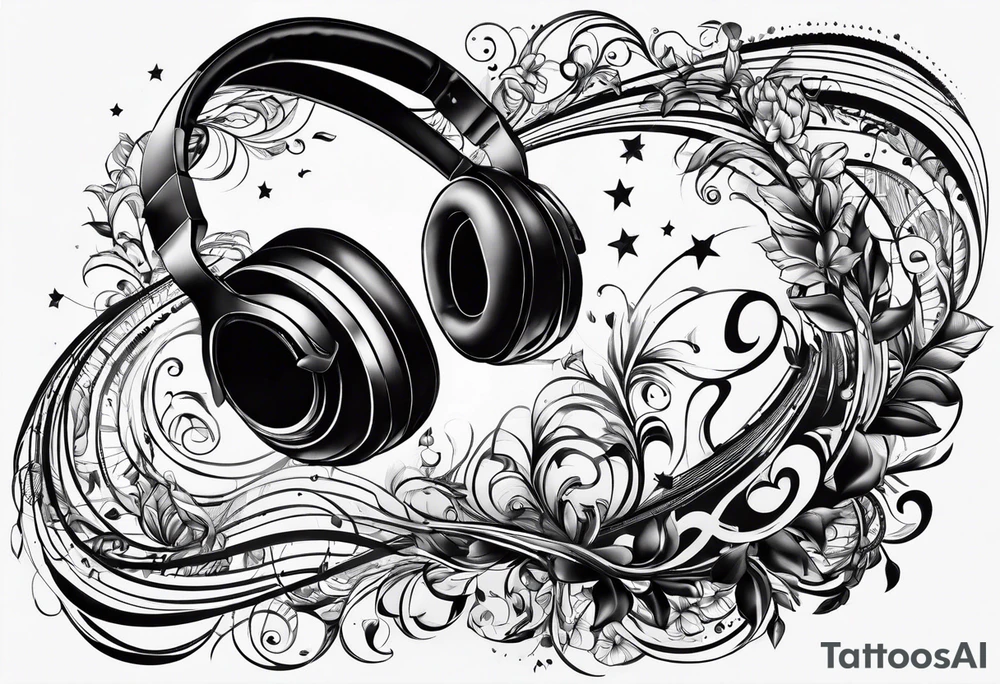 Music intertwined with baby footprints tattoo idea