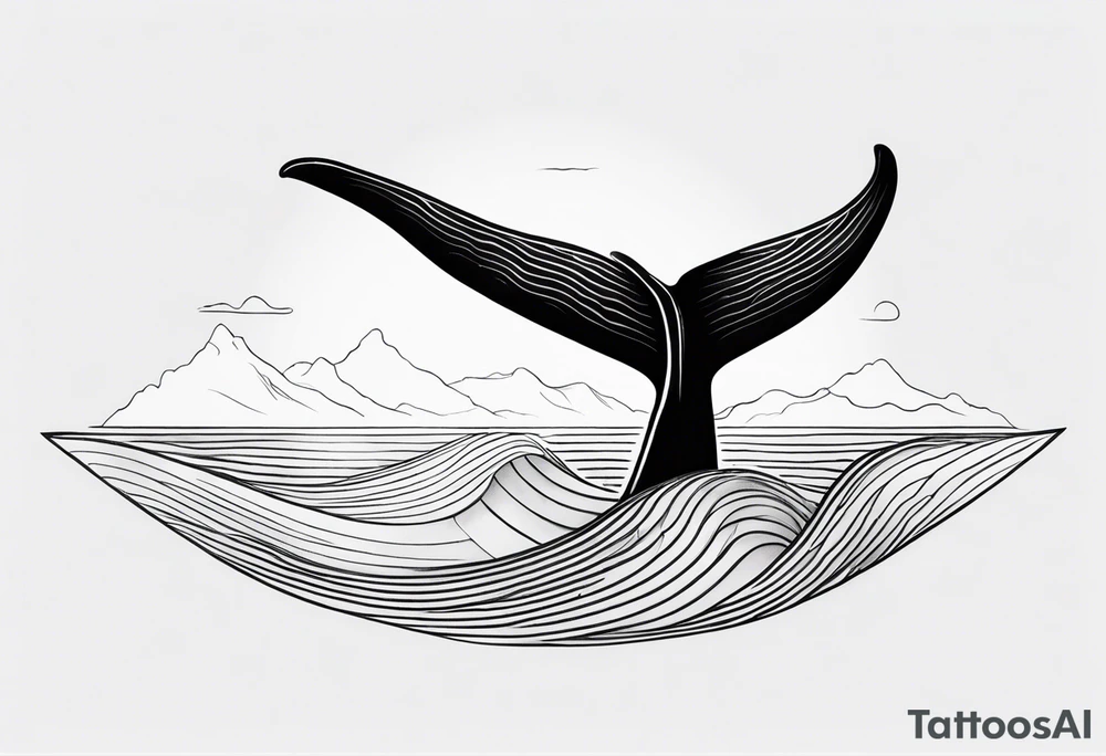 Fine line Whale tail coming out of a wave tattoo idea