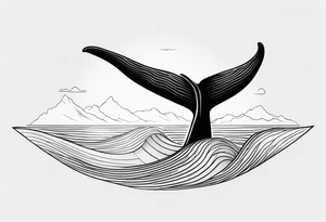 Fine line Whale tail coming out of a wave tattoo idea