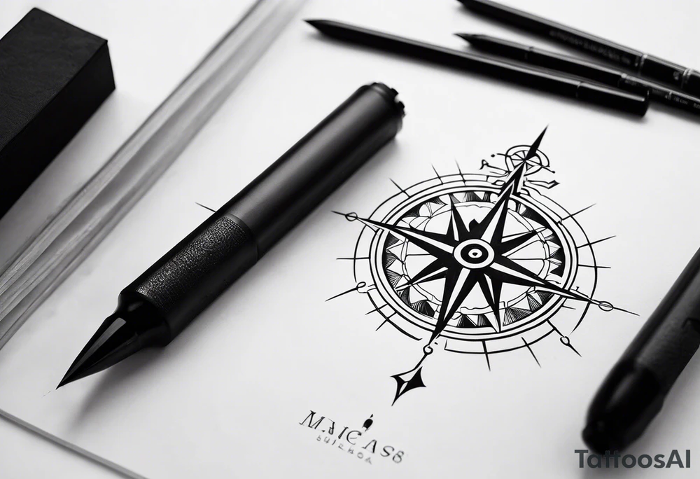 powerful majestic compass, close-up tattoo idea