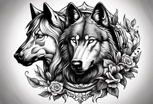 Wolf and horse head tattoo idea