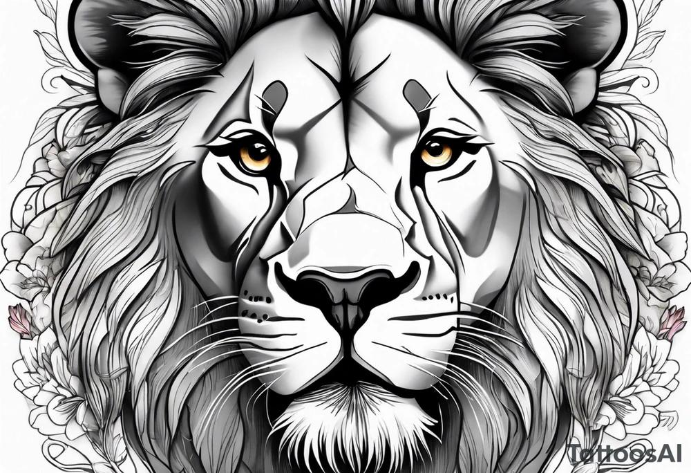 Realistic lion and lioness 
bonding tattoo idea