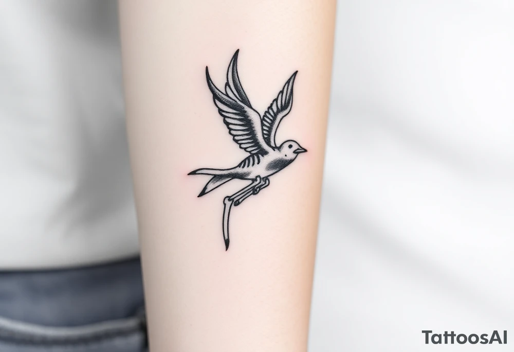 Skeleton hand reaching out of the ocean for a flying swallow tattoo idea