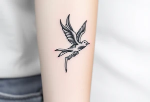 Skeleton hand reaching out of the ocean for a flying swallow tattoo idea