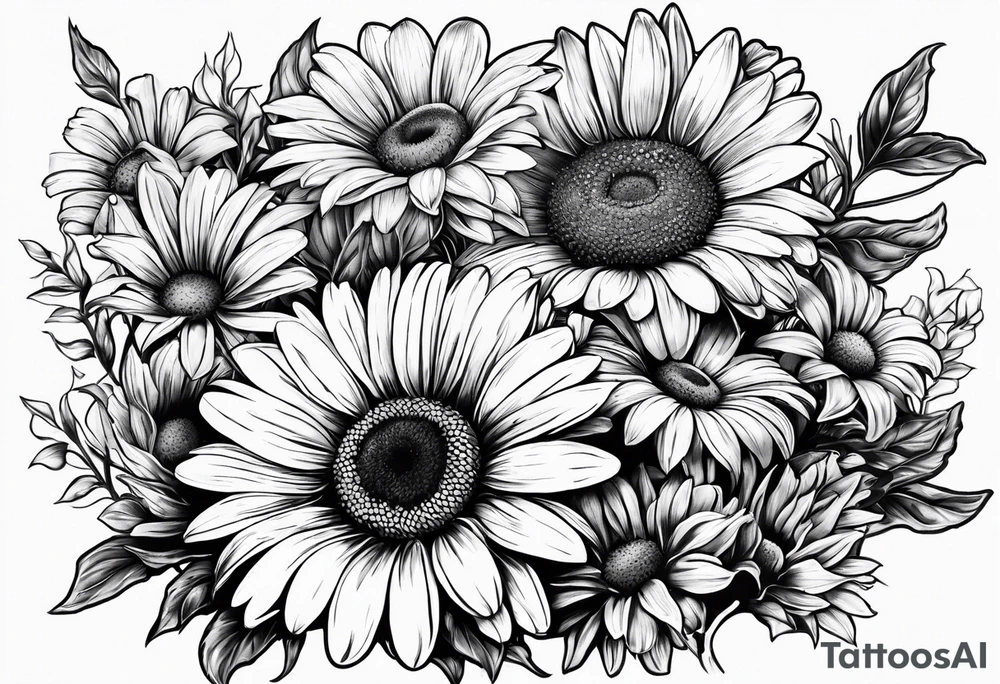 Daisy bouquet with stems and with a sunflower tattoo idea Daisy bouquet with stems and with a sunflower tattoo idea