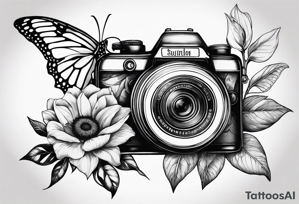 Flower : rose , sunflower, camera, butterfly tattoo idea