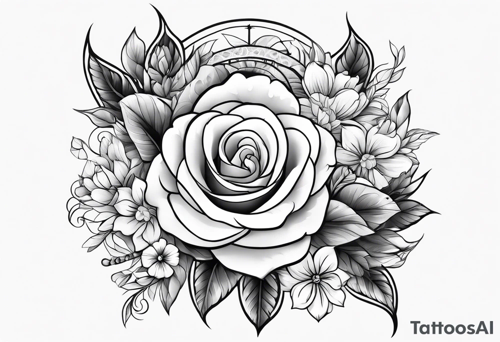 The number seven surrounded by colorful flowers tattoo idea