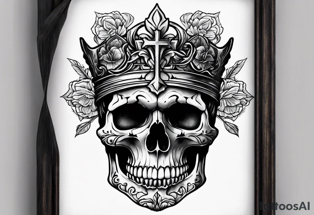 cross on top of a skull tattoo idea