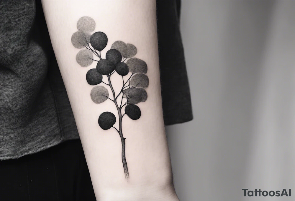 eucalyptus tree, simple, small, soft lines tattoo idea