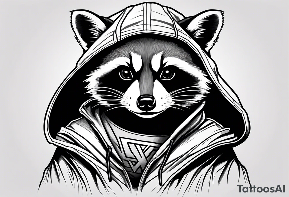 raccoon wearing a Superman hoodie tattoo idea