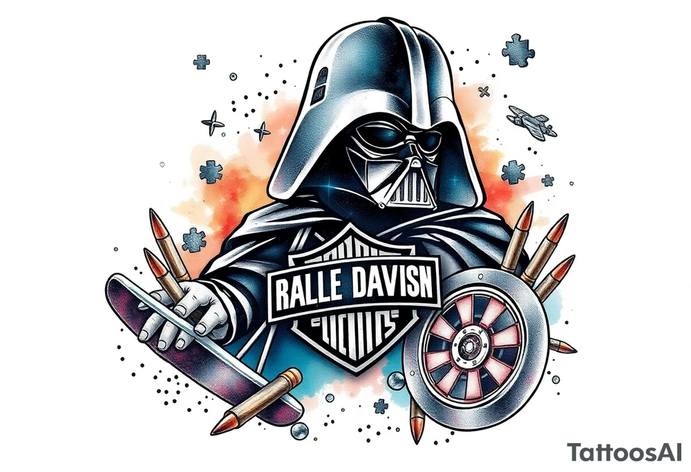 futuristic, star wars, space, Harley Davidson, skateboarding, camping, puzzle pieces, video games, heaven, god, outdoors, bullets,
Seth J. Carter AKA "Darth Carter"
12/29/88-01/06/2025 tattoo idea