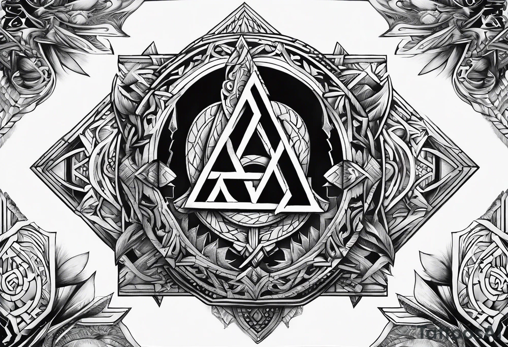 Valhalla  sword shield axe Valknut fog tattoo idea