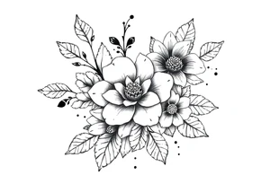 floral composition with japanese vibe, mutiple ornemental patern and leaf tattoo idea