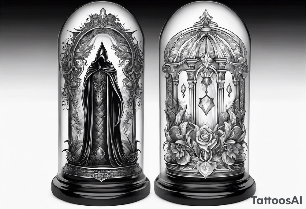 Shadow cloak protecting glass dagger tattoo idea