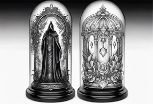 Shadow cloak protecting glass dagger tattoo idea