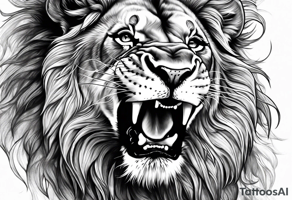 lion close up screaming tattoo idea