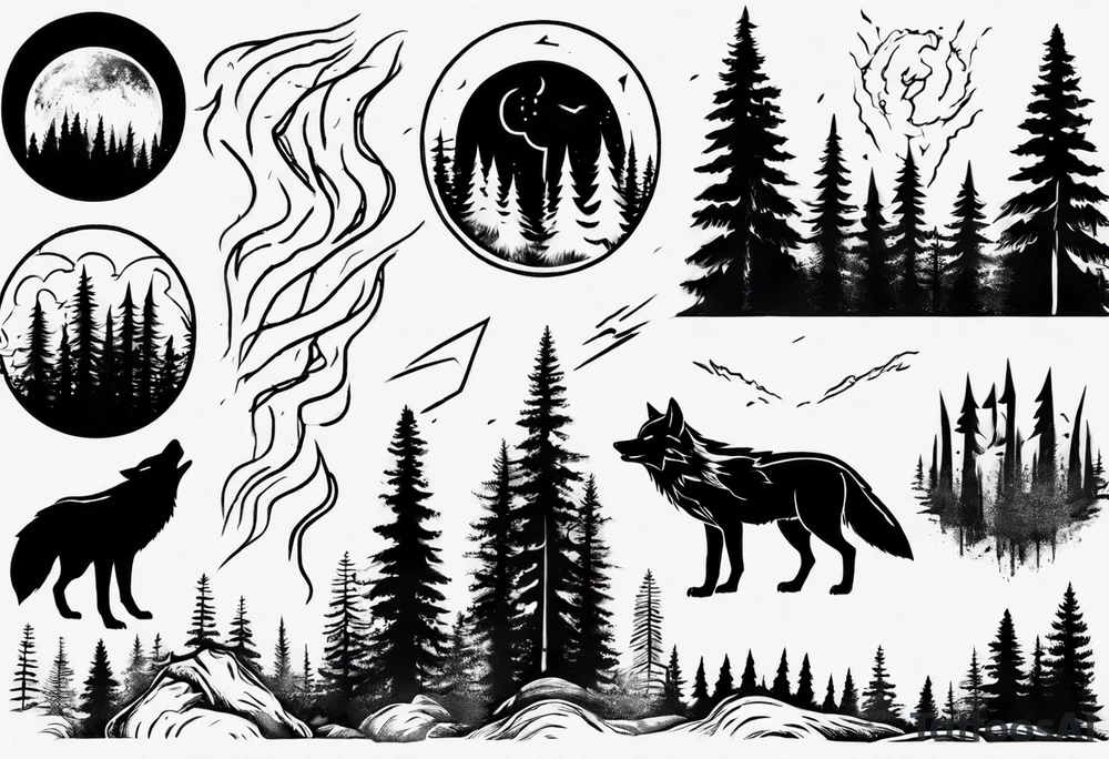 thunderstorm over a forest and a wolf howling tattoo idea thunderstorm over a forest and a wolf howling tattoo idea