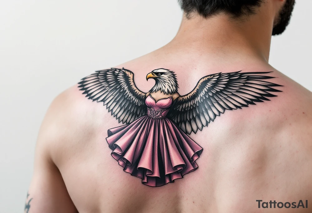 Eagle with a pink dress tattoo idea