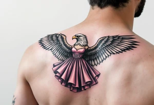 Eagle with a pink dress tattoo idea