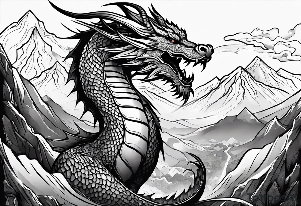 dragon on a moutain tattoo idea