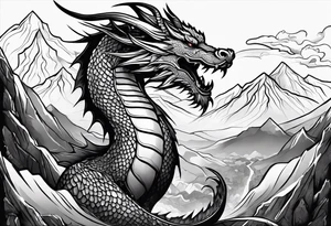 dragon on a moutain tattoo idea